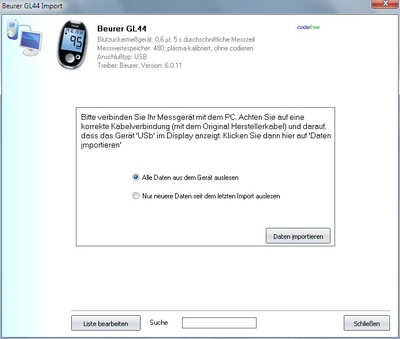 Datenbernahme vom Beurer GL44 ins Diabetes-Tagebuch
