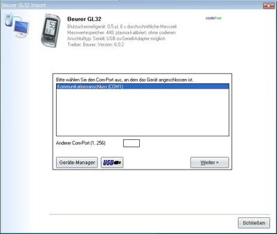 Datenbernahme vom Beurer GL32 ins Diabetes-Tagebuch