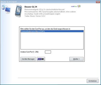 Datenbernahme vom Beurer GL34 ins Diabetes-Tagebuch