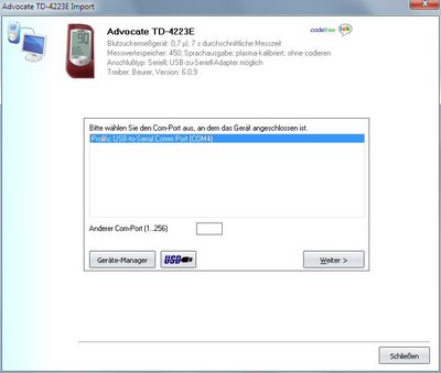 Datenbernahme vom Advocate TD 4223E ins Diabetes-Tagebuch