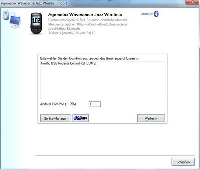 Datenbernahme vom Agamatrix Wavesense Jazz Wireless ins Diabetes-Tagebuch