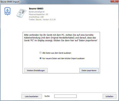 Datenbernahme vom Beurer BM85 ins Diabetes-Tagebuch