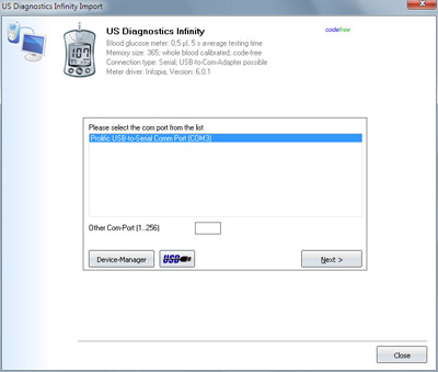 Import your readings from US Diagnostics Infinity into your log book